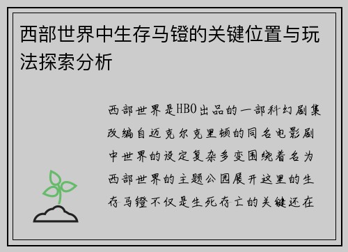 西部世界中生存马镫的关键位置与玩法探索分析